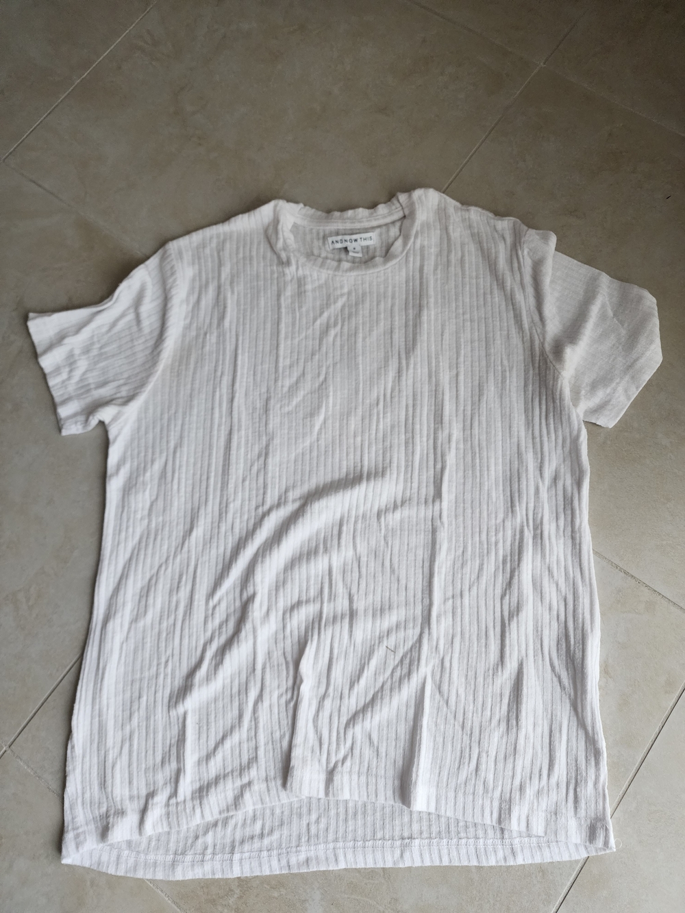 Andrew Marc White Rib-Knit Short Sleeve Tee